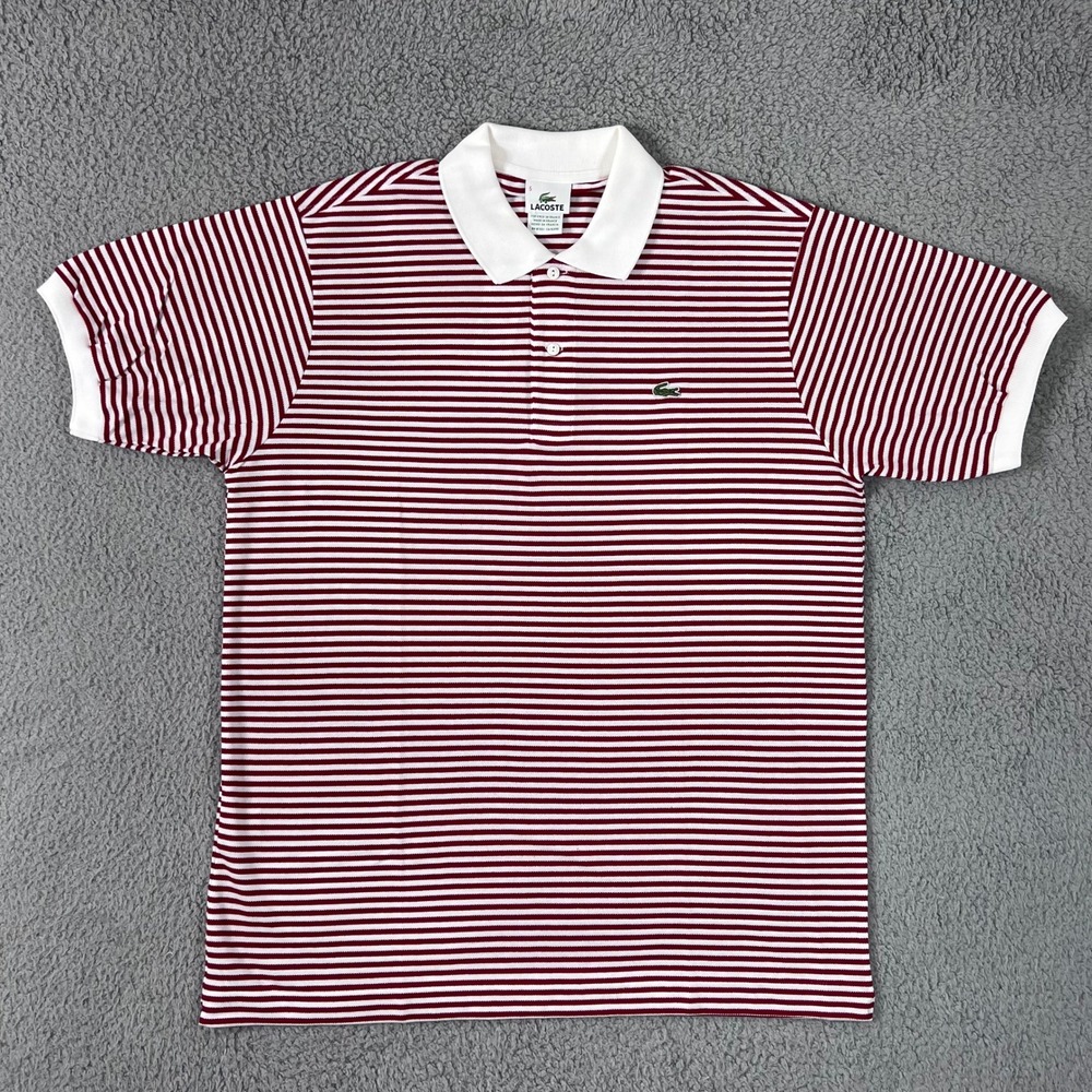 Lacoste Polo Shirt US Men L (EU/M) Red White Striped Short Sleeve Cotton